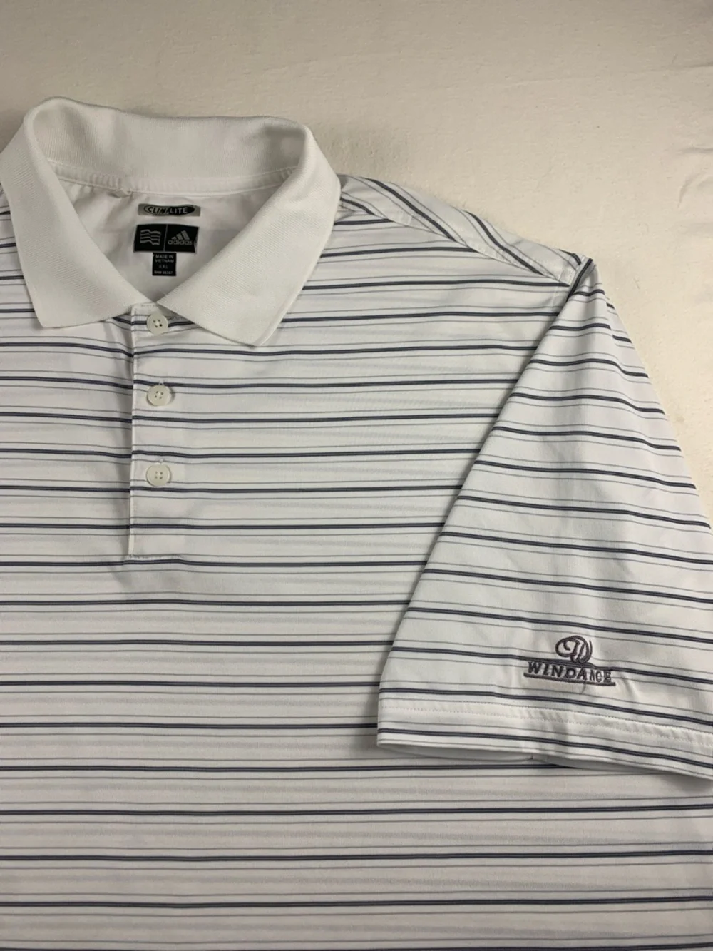 Adidas Windance Stripe White Gray Navy Golf Polo GUC XXL Climate Short‎ Sleeve